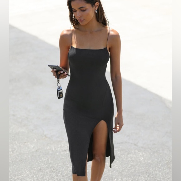 Joah Brown Strappy Slit Dress in Black - Picture 3 of 7